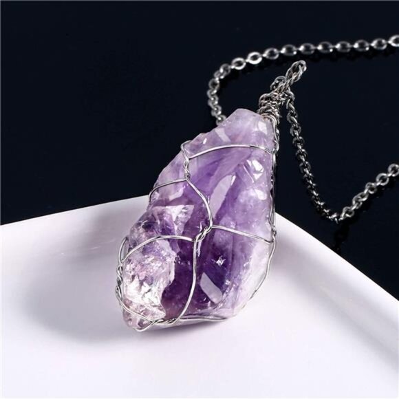 BOUTIQUELOVIN Full Wire Wrapped Amethyst Pendant Necklace Healing Chakra - Picture 3 of 7